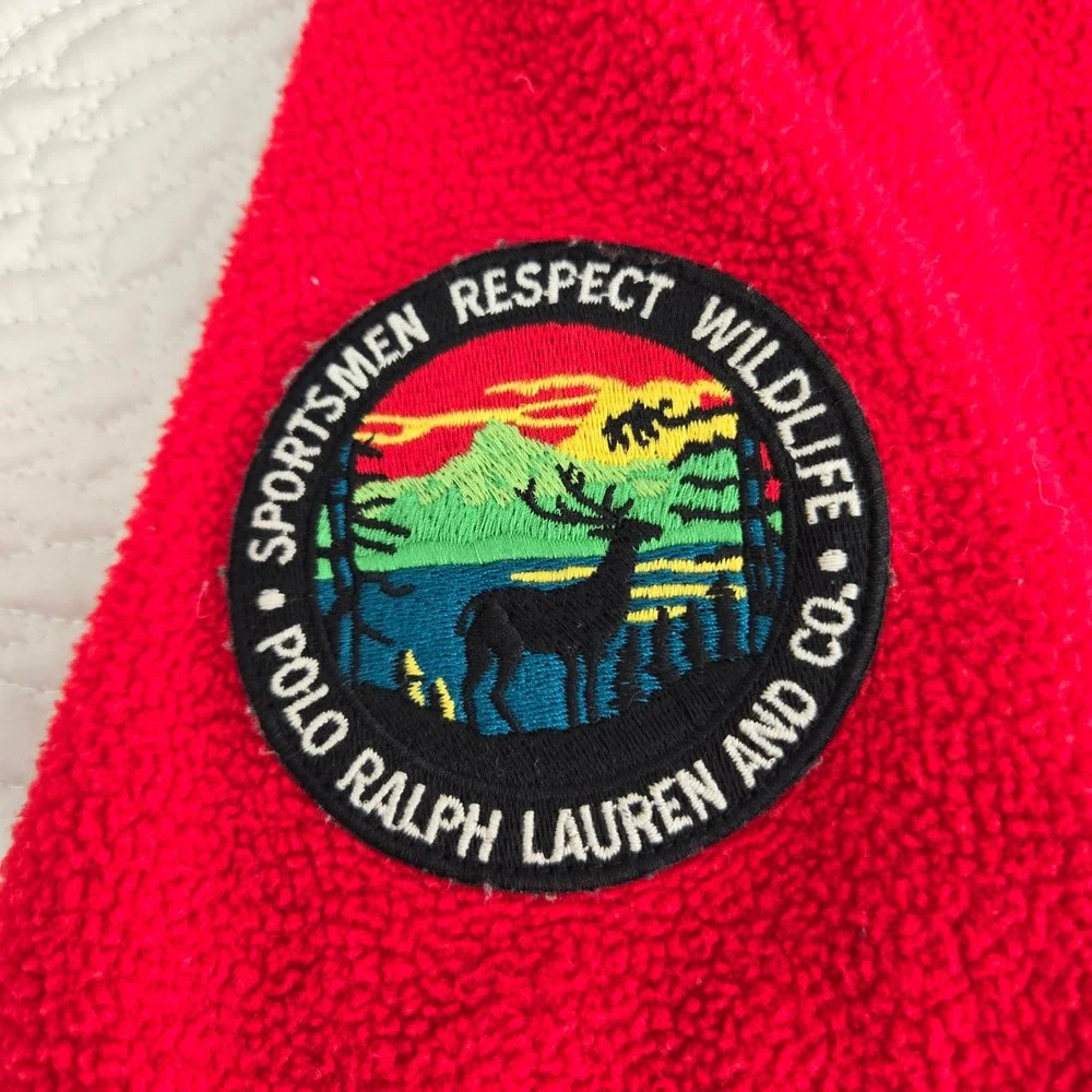 Polo Ralph Lauren Mens Red Fleece Quarter Zip Pullover Navy Pocket Y2K